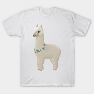 Alpaca with Flowers Illustration Cartoon T-Shirt